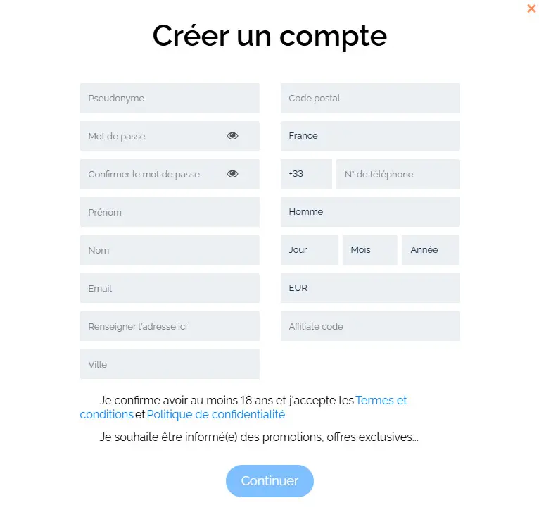 Processus d'inscription Gemo Bet Casino